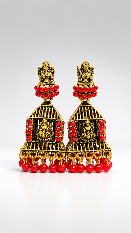 Lakshmi Antique Ruby Cage Jhumkas