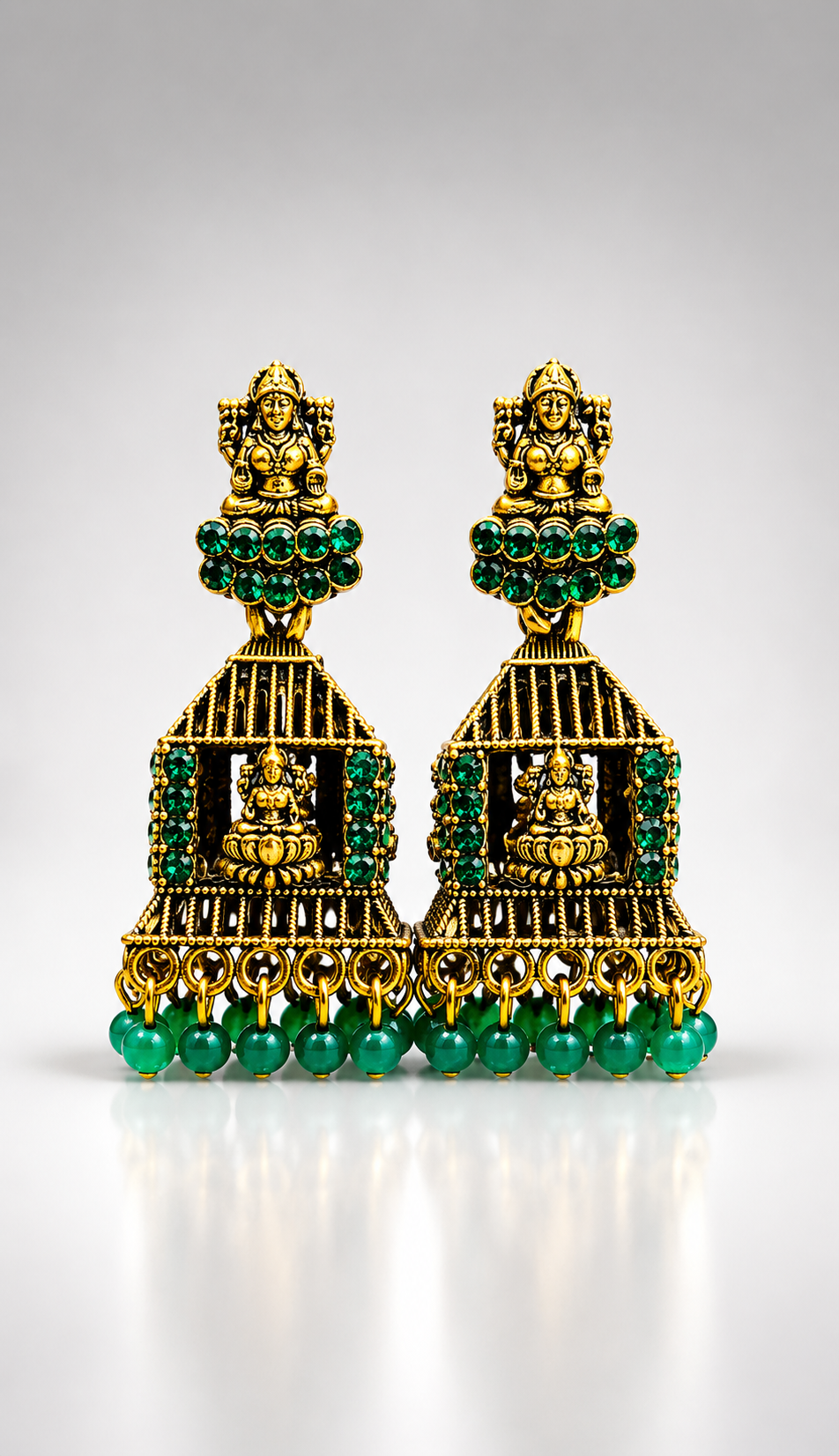 Lakshmi Antique Emerald Cage Jhumkas
