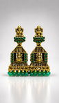 Lakshmi Antique Emerald Cage Jhumkas