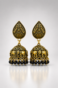 Gajalakshmi Black Bead Antique Jhumkas