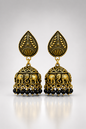 Gajalakshmi Black Bead Antique Jhumkas