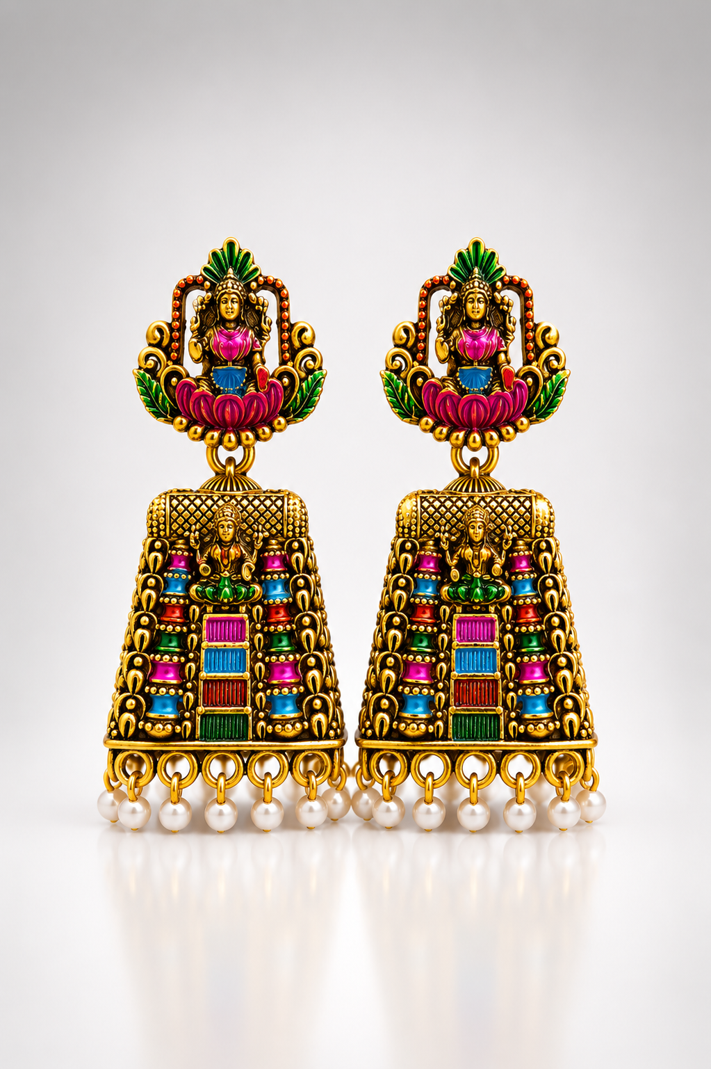 Navaratna Lakshmi Pearl Temple Jhumkas