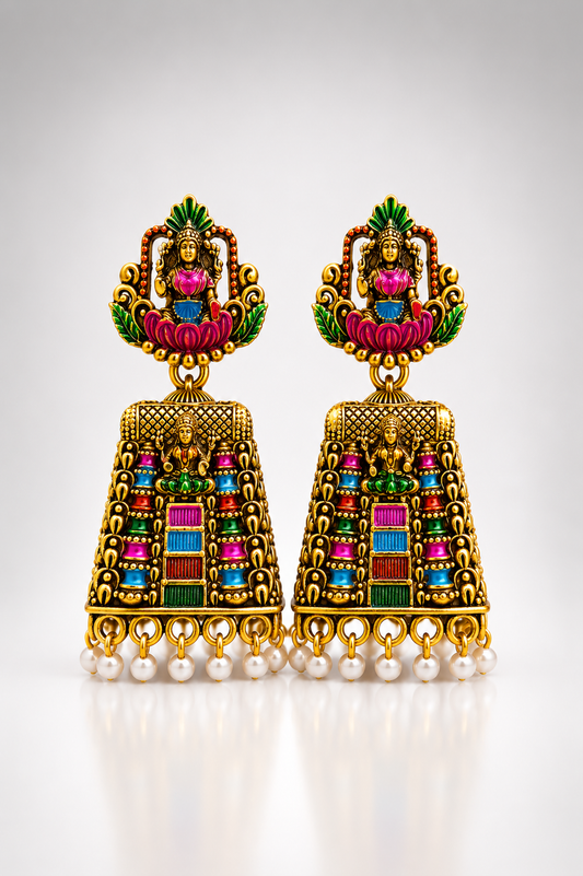 Navaratna Lakshmi Pearl Temple Jhumkas
