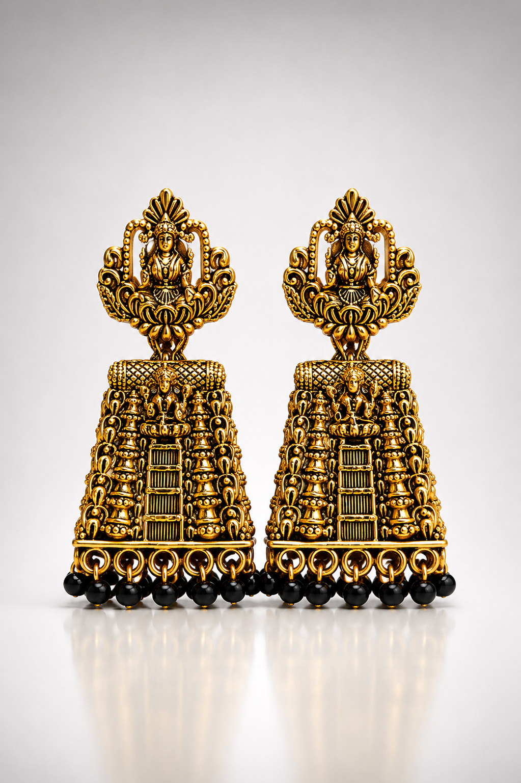 Sri Mahalakshmi Black Bead Temple Jhumkas