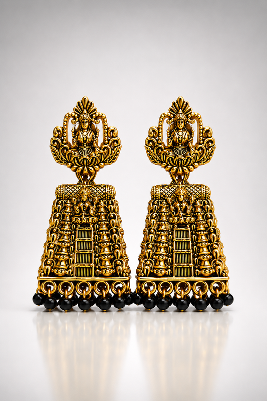 Sri Mahalakshmi Black Bead Temple Jhumkas