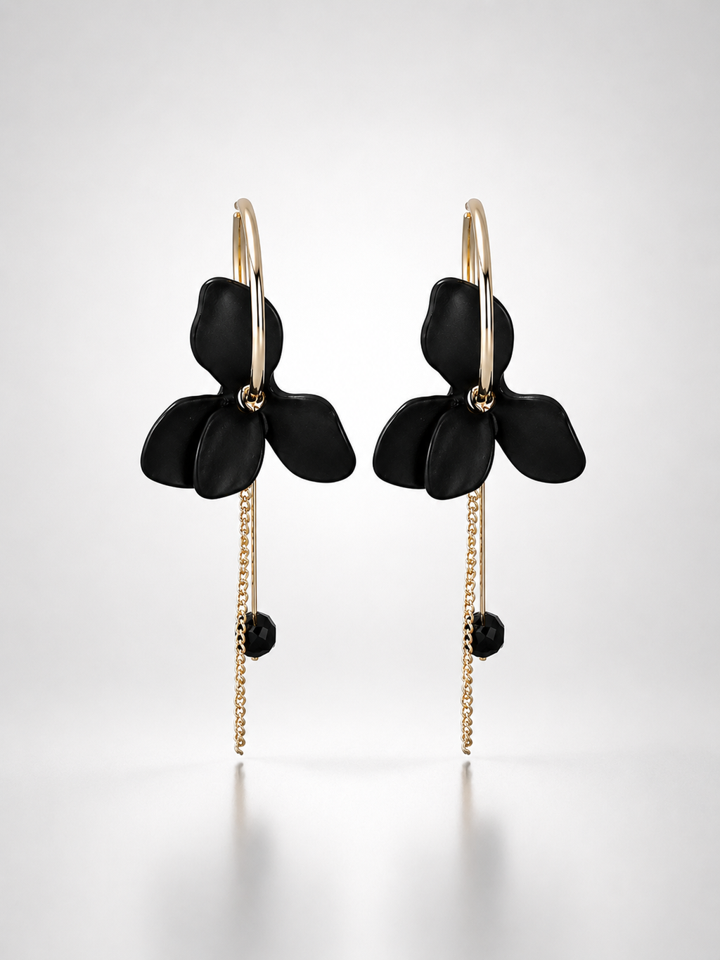 Onyx Blossom Asymmetric Chain Hoop Earrings