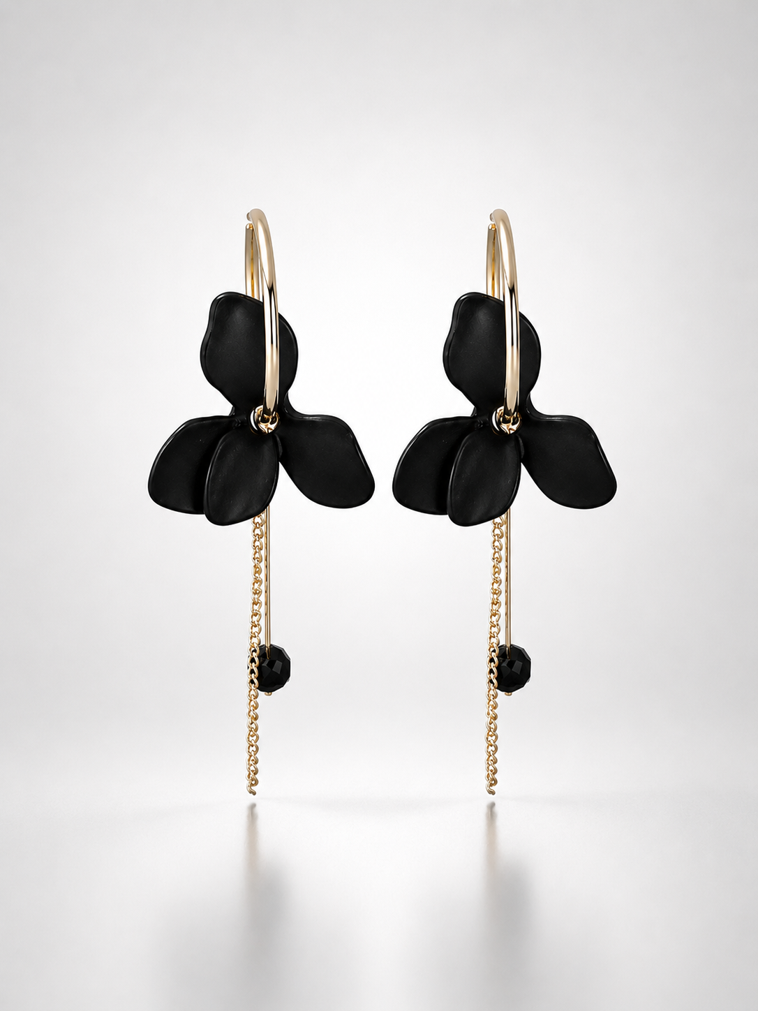 Onyx Blossom Asymmetric Chain Hoop Earrings