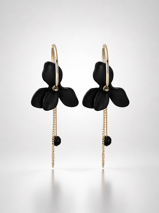 Onyx Blossom Asymmetric Chain Hoop Earrings
