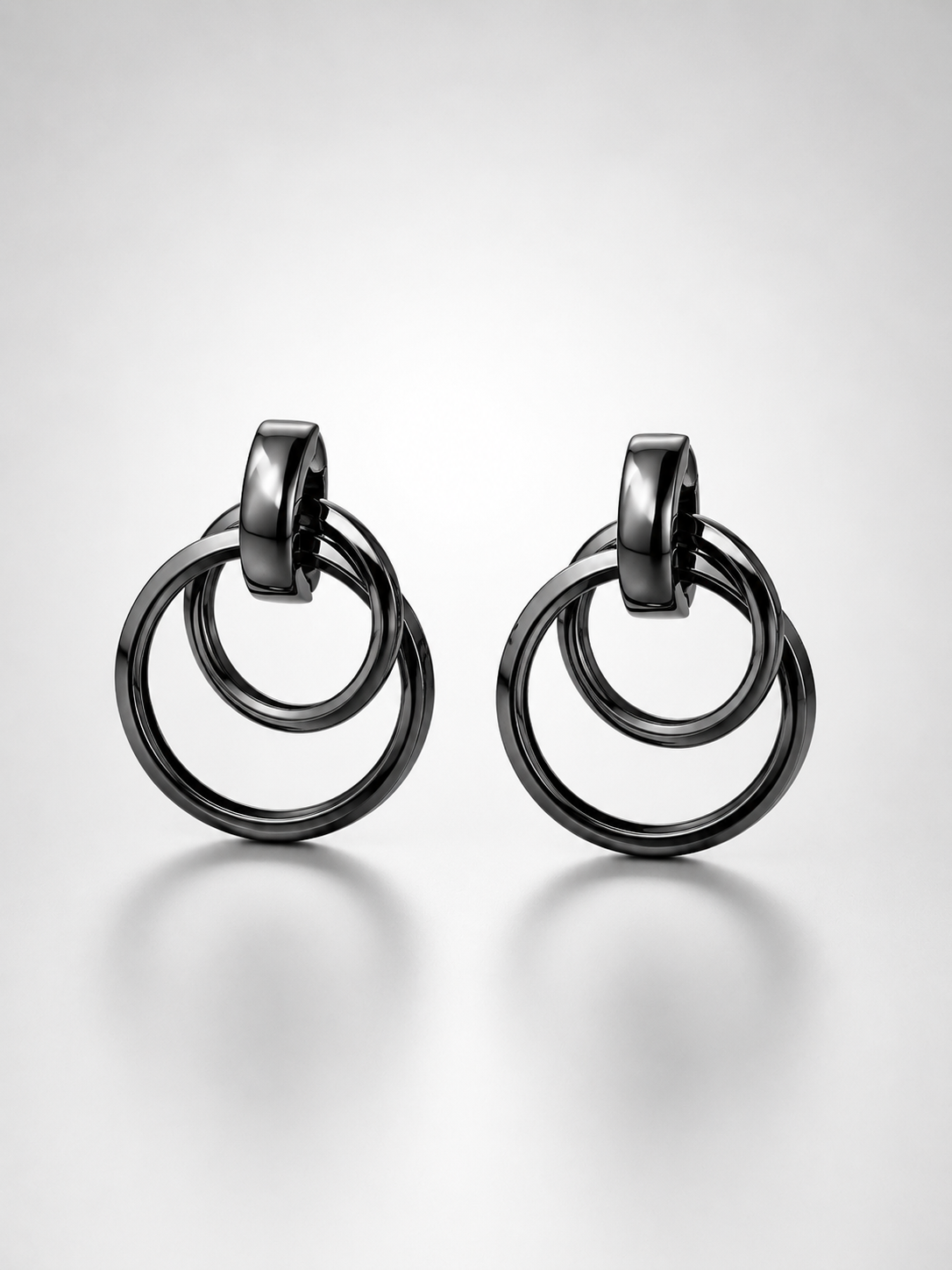 Interlocking Gunmetal Multi-Ring Drop Earrings