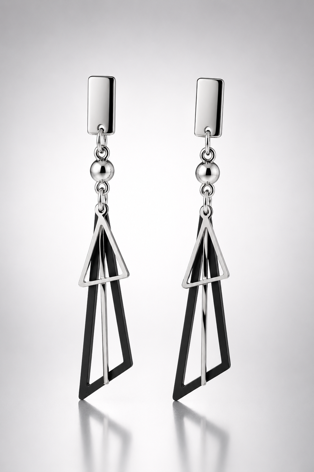 Geometric Minimalist Silver & Black Dangle Earrings