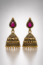 Antique Gold-Toned Ruby Temple Jhumkas