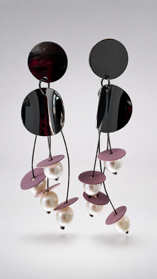 Abstract Mauve & Pearl Dangle Earring