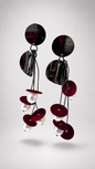 Abstract Crimson & Pearl Dangle Earrings