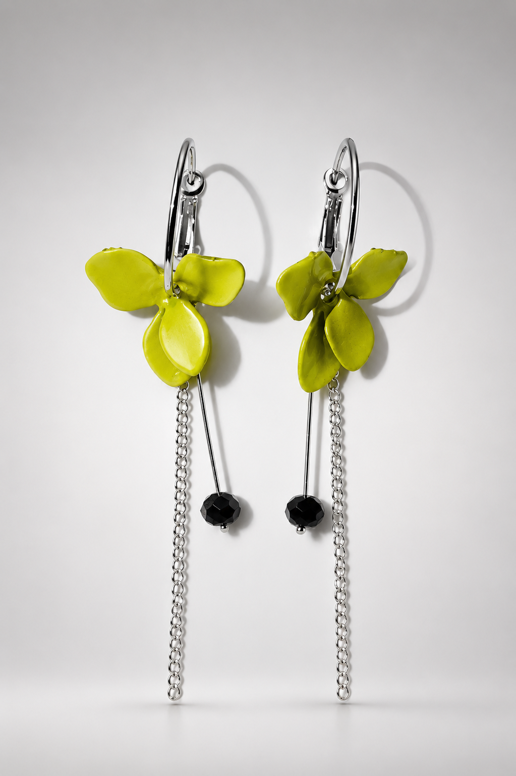 Lime Blossom Asymmetric Chain Earrings