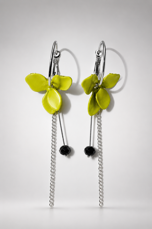 Lime Blossom Asymmetric Chain Earrings