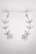 Crystal Blossom Silver-Toned Ear Crawlers