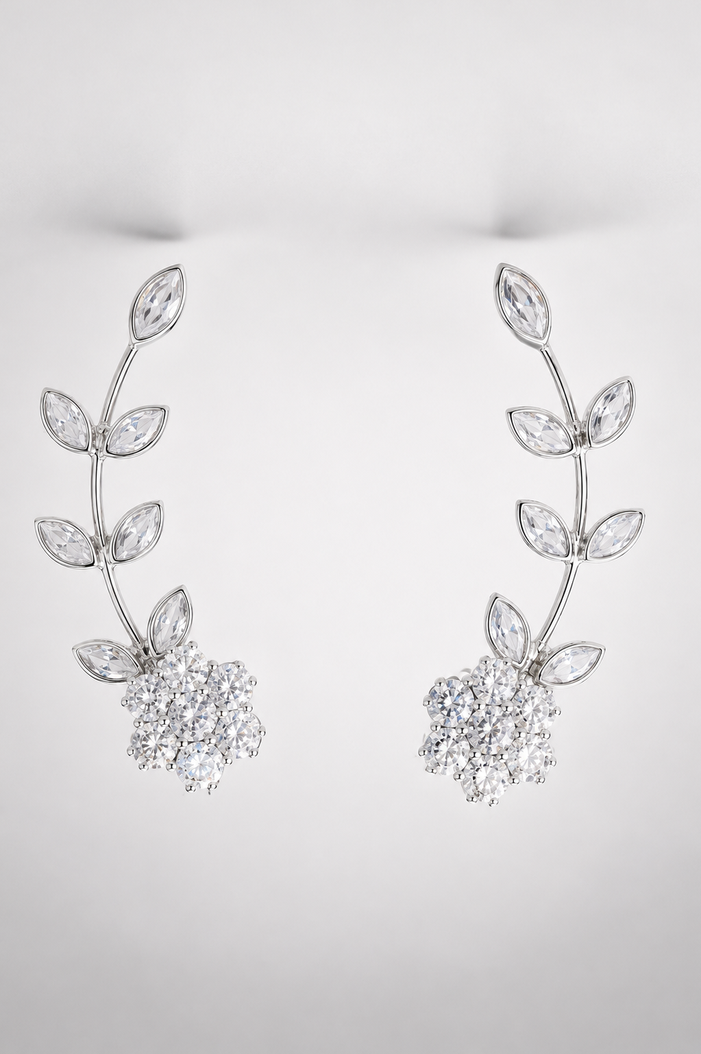 Crystal Blossom Silver-Toned Ear Crawlers