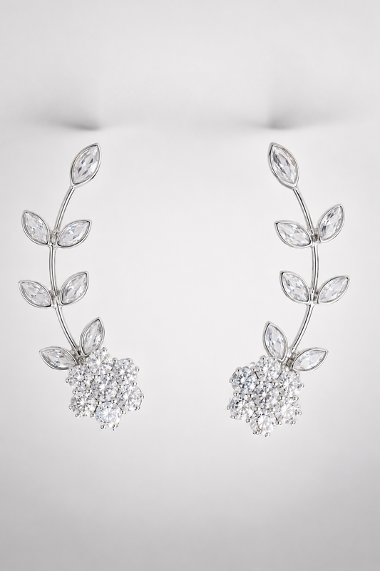 Crystal Blossom Silver-Toned Ear Crawlers
