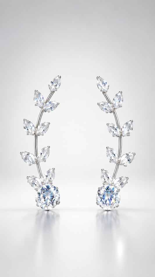 Crystal Vine Silver-Toned Ear Crawlers
