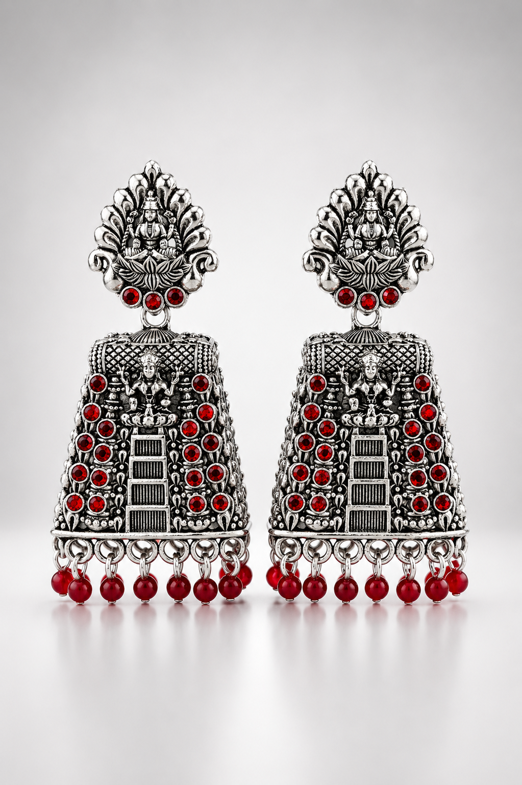 Lakshmi Oxidized Ruby Temple Jhumkas