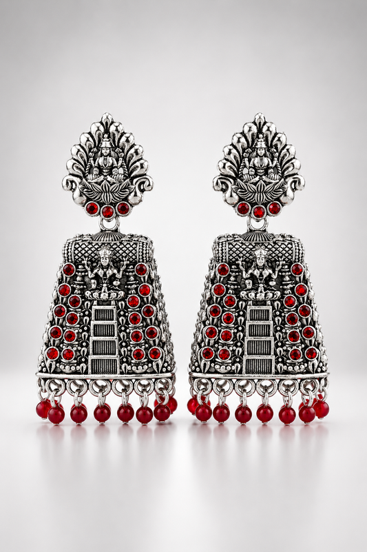 Lakshmi Oxidized Ruby Temple Jhumkas