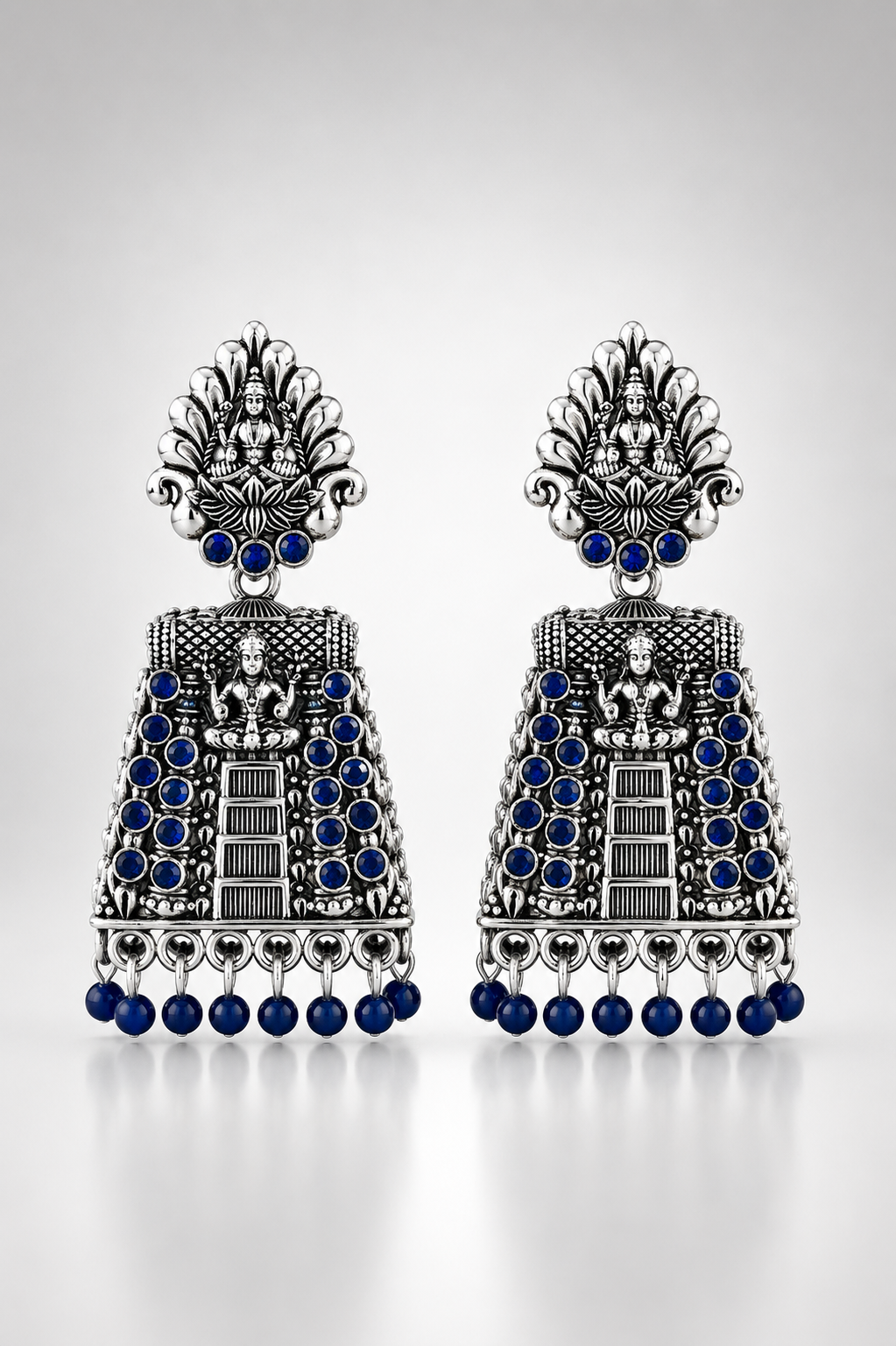 Lakshmi Oxidized Sapphire Temple Jhumka