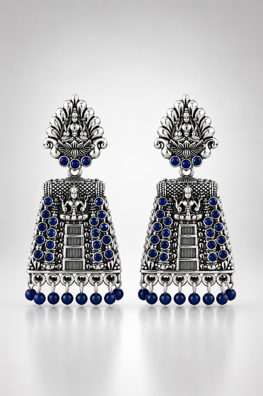Lakshmi Oxidized Sapphire Temple Jhumka