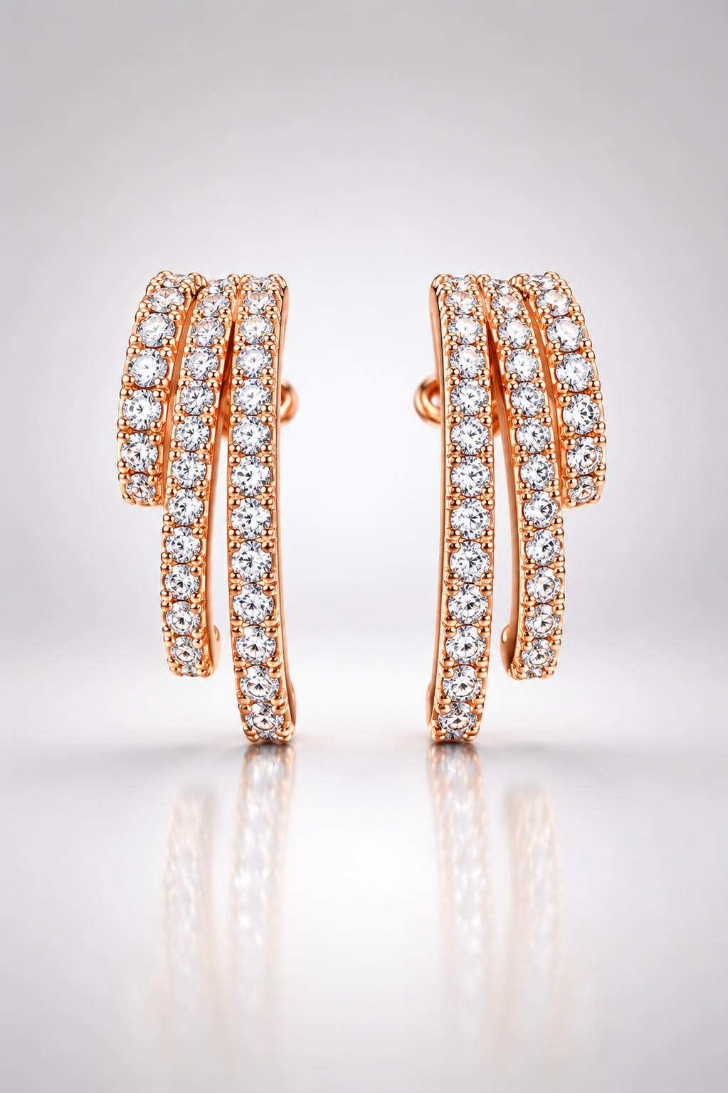 Triple-Row Crystal Cascade Stud Earrings