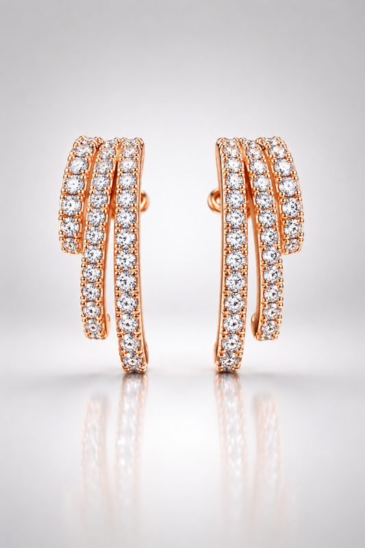 Triple-Row Crystal Cascade Stud Earrings