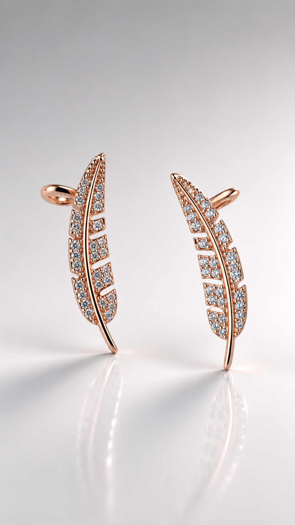 Crystal Feather Rose Gold-Toned Ear Crawlers
