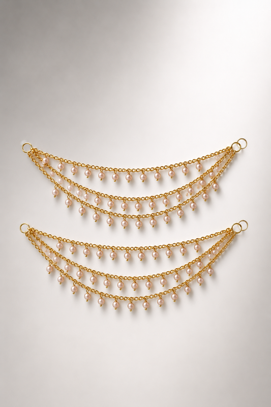 Rose Pink Pearl Three-Tiered Sahara Ear Chains
