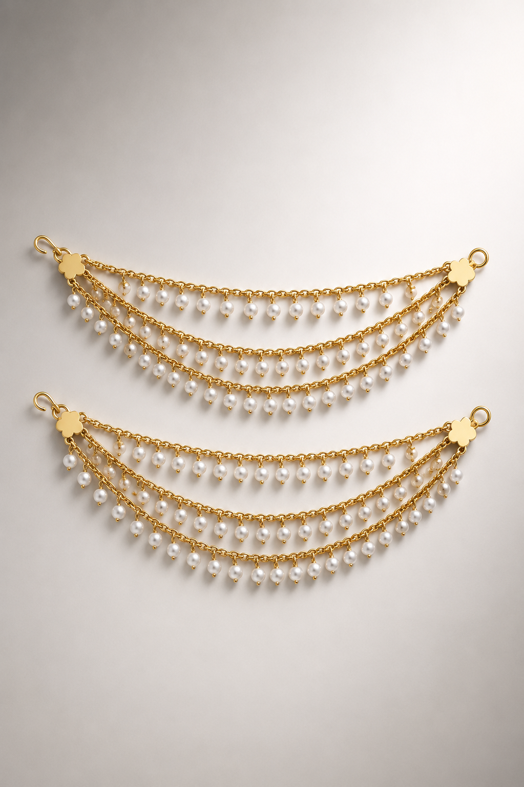 Elegant Pearl Three-Tiered Sahara Ear Chains