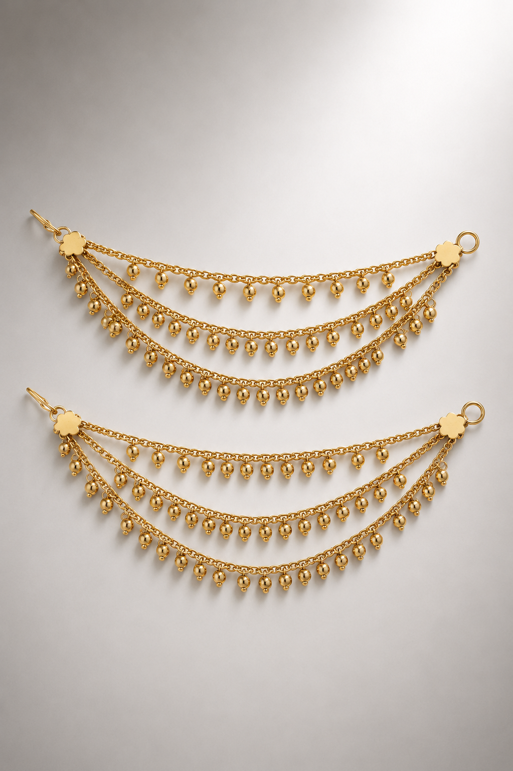 Golden Ghungroo Three-Tiered Sahara Ear Chains