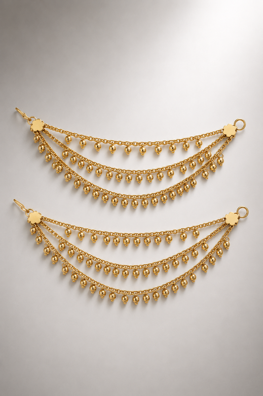 Golden Ghungroo Three-Tiered Sahara Ear Chains
