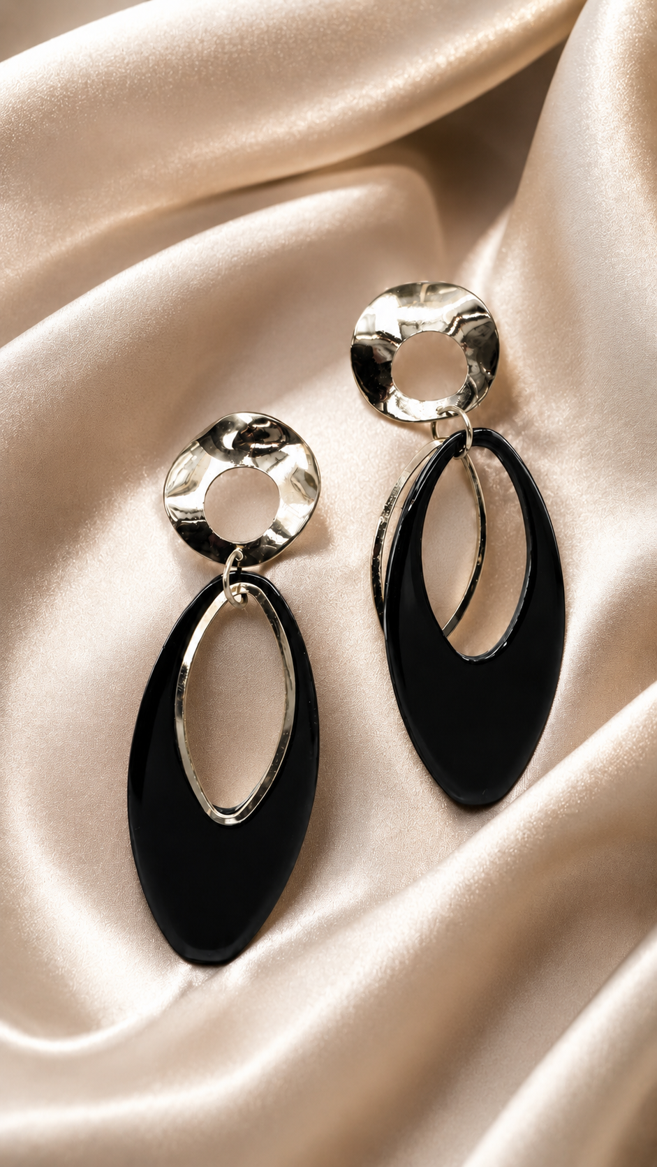 Onyx Eclipse Geometric Drop Earrings
