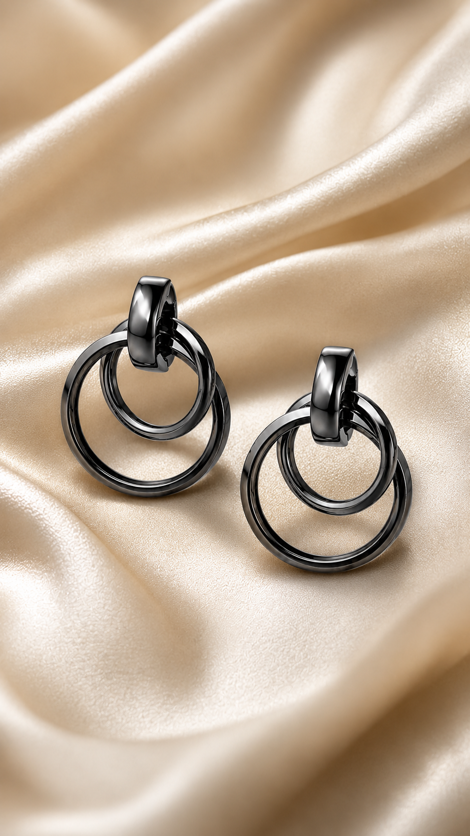 Interlocking Gunmetal Multi-Ring Drop Earrings