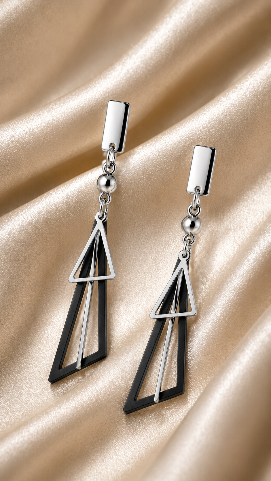 Geometric Minimalist Silver & Black Dangle Earrings