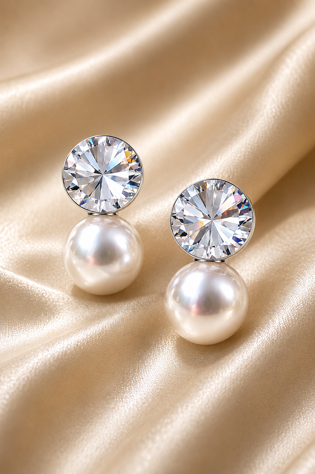 Solitaire Crystal & Pearl Stud Earrings