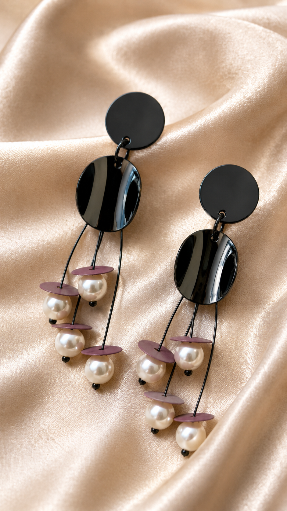 Abstract Mauve & Pearl Dangle Earring