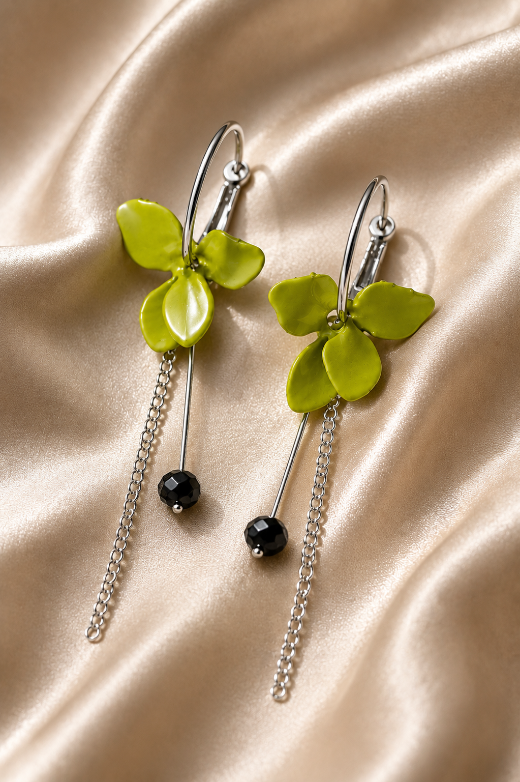 Lime Blossom Asymmetric Chain Earrings