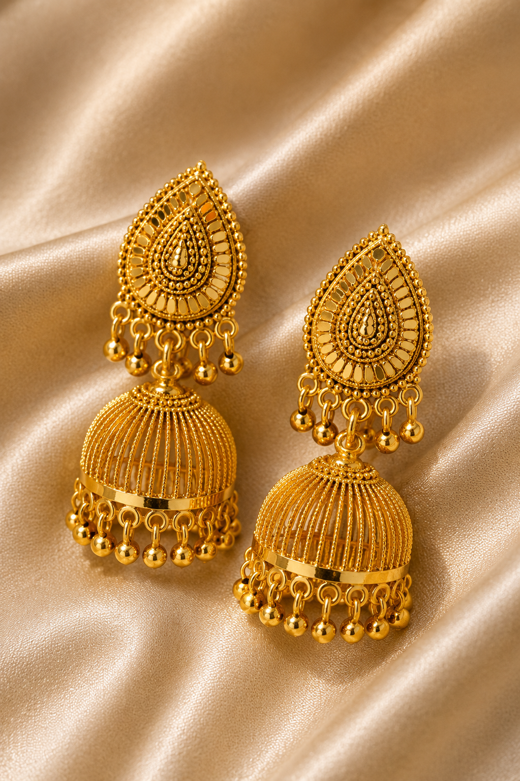 Royal Gold-Toned Beaded Jhumkas