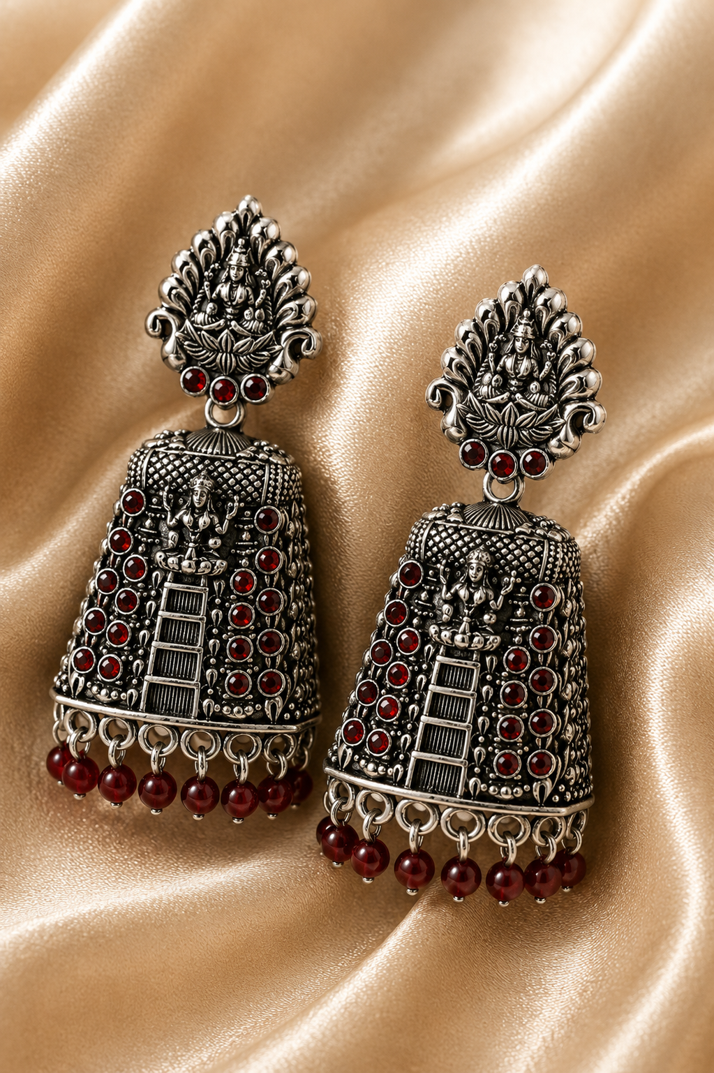 Lakshmi Oxidized Ruby Temple Jhumkas