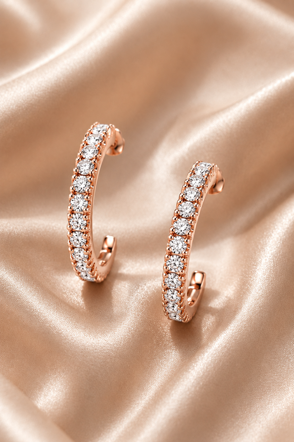 Crystal Eternity Rose Gold-Toned Huggie Hoop Earrings