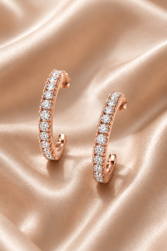 Crystal Eternity Rose Gold-Toned Huggie Hoop Earrings
