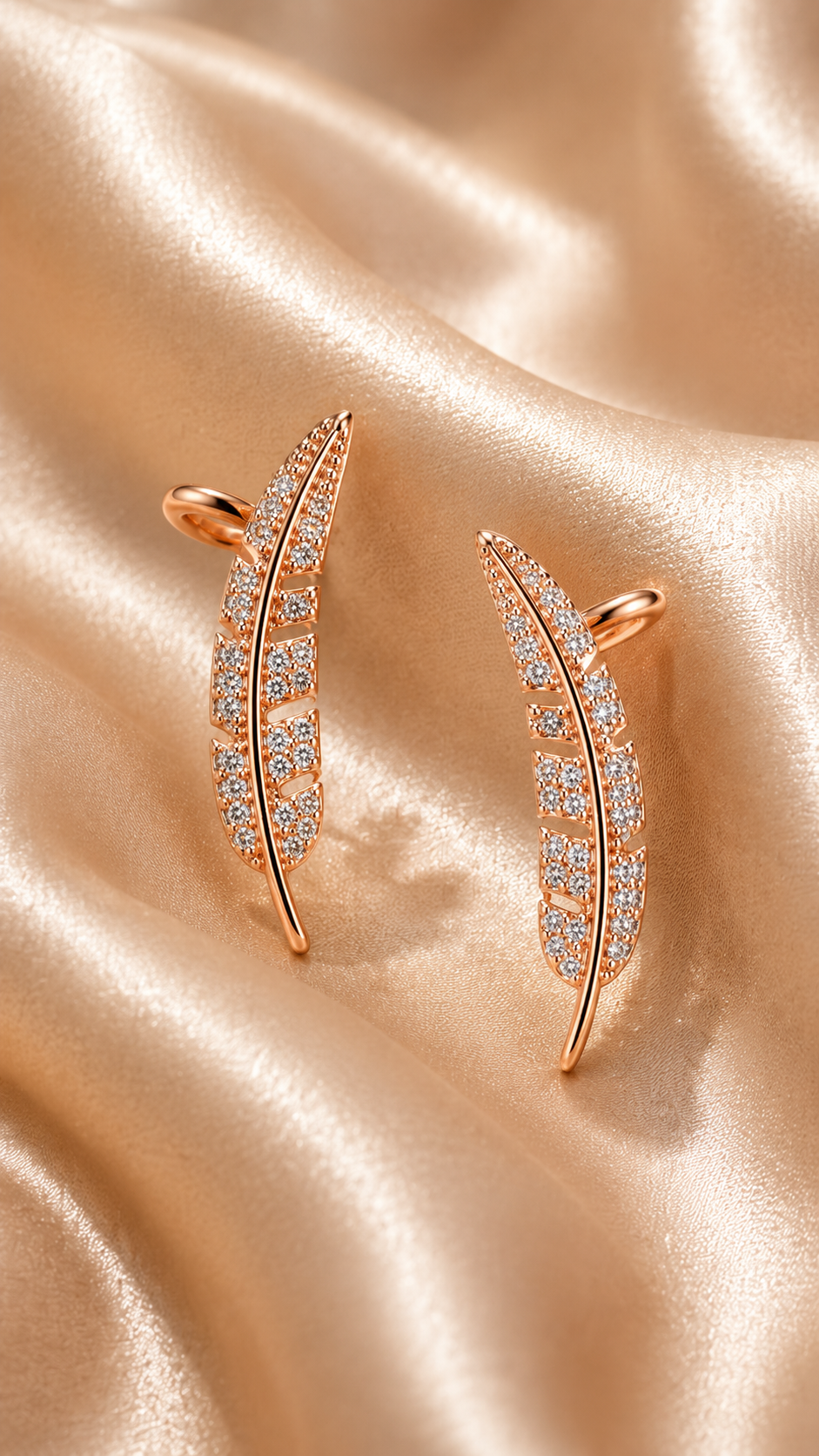 Crystal Feather Rose Gold-Toned Ear Crawlers
