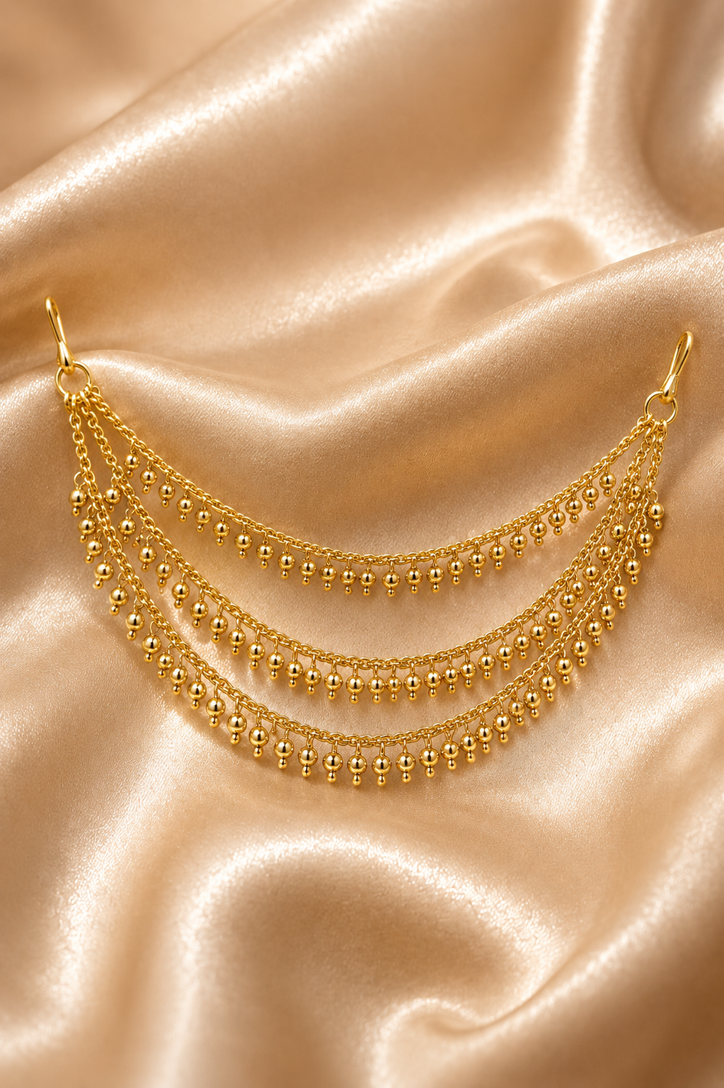 Golden Beaded Three-Tiered Sahara Ear Chain