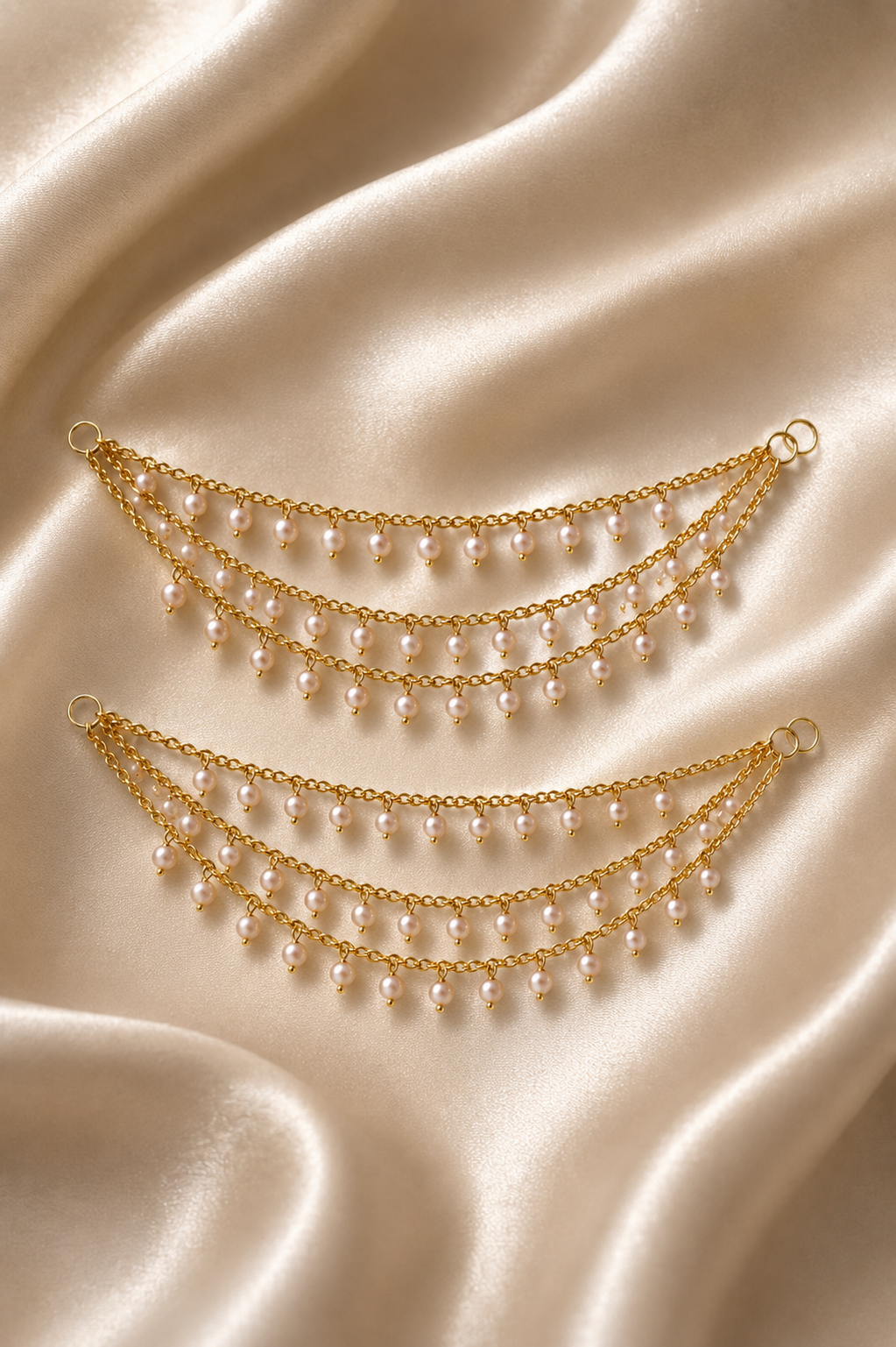 Rose Pink Pearl Three-Tiered Sahara Ear Chains