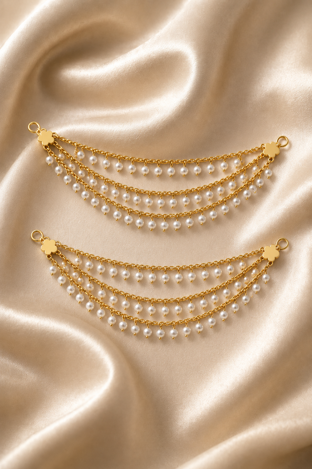 Elegant Pearl Three-Tiered Sahara Ear Chains