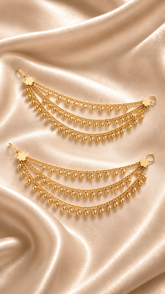 Golden Ghungroo Three-Tiered Sahara Ear Chains
