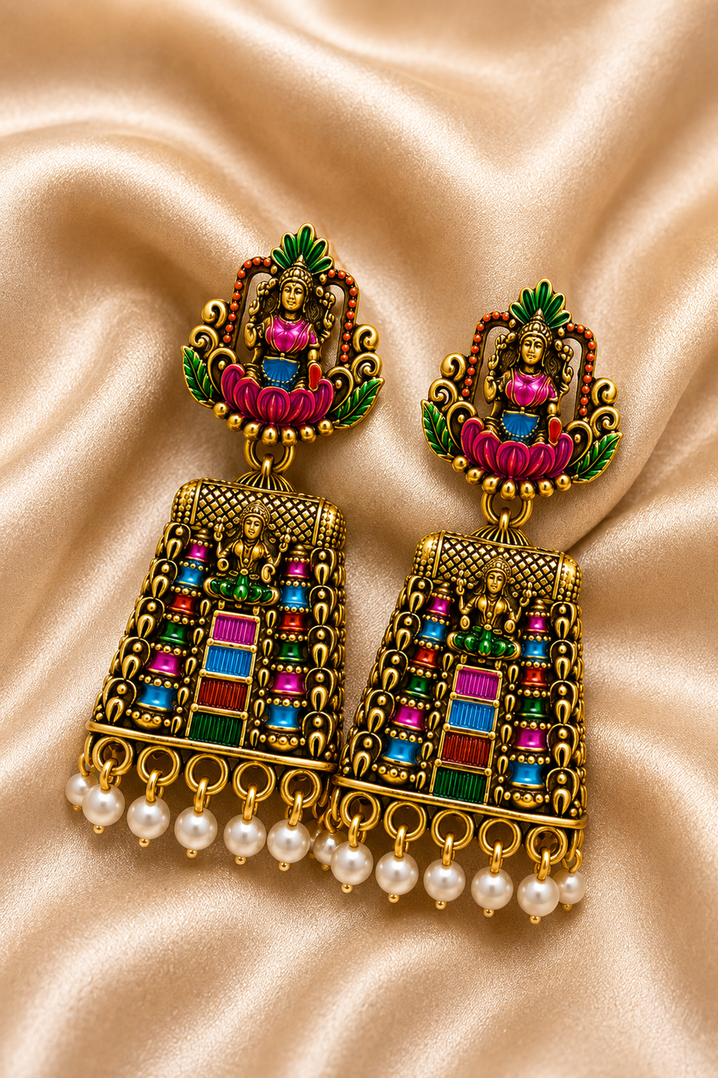 Navaratna Lakshmi Pearl Temple Jhumkas